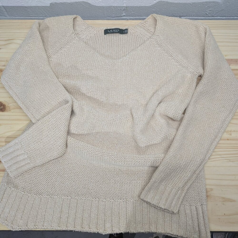 Lauren Ralph Lauren V-Neck Sweater Cream Size Large